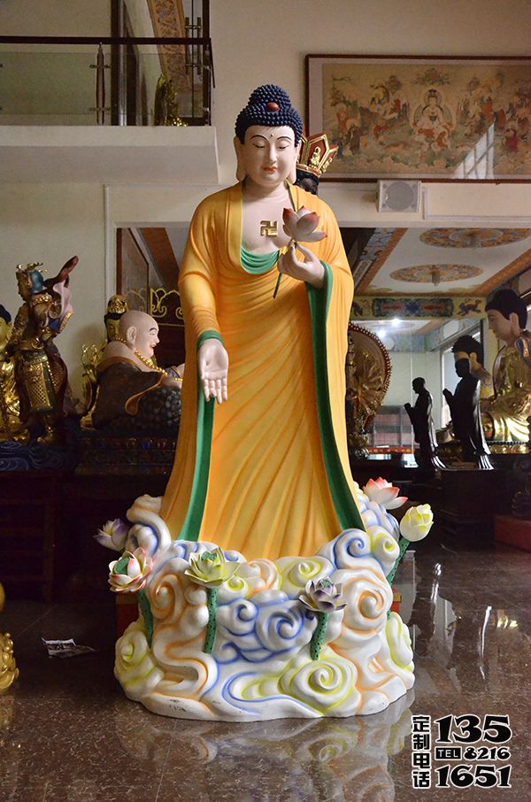 廟宇玻璃鋼彩繪踏著祥云的如來(lái)佛祖雕塑